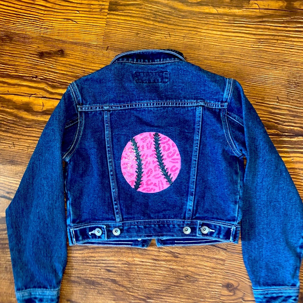Handpainted pink glitter leopard jean jacket customized denim jackets
